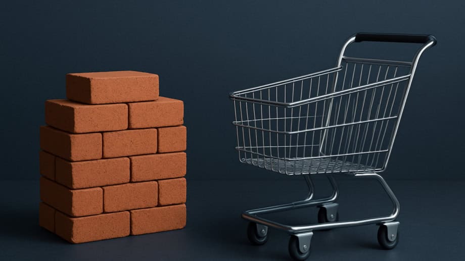 Pile of bricks next to a trolley