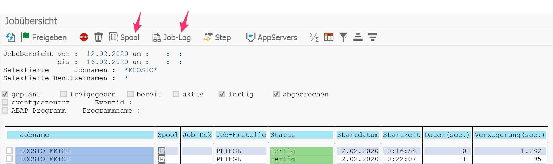 Logdaten eines SAP Jobs Logdaten eines SAP Jobs