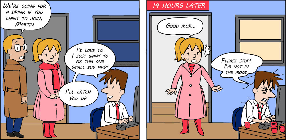 This is the cartoon's short description. It shall describe the image, like you would do it for someone who is blind.