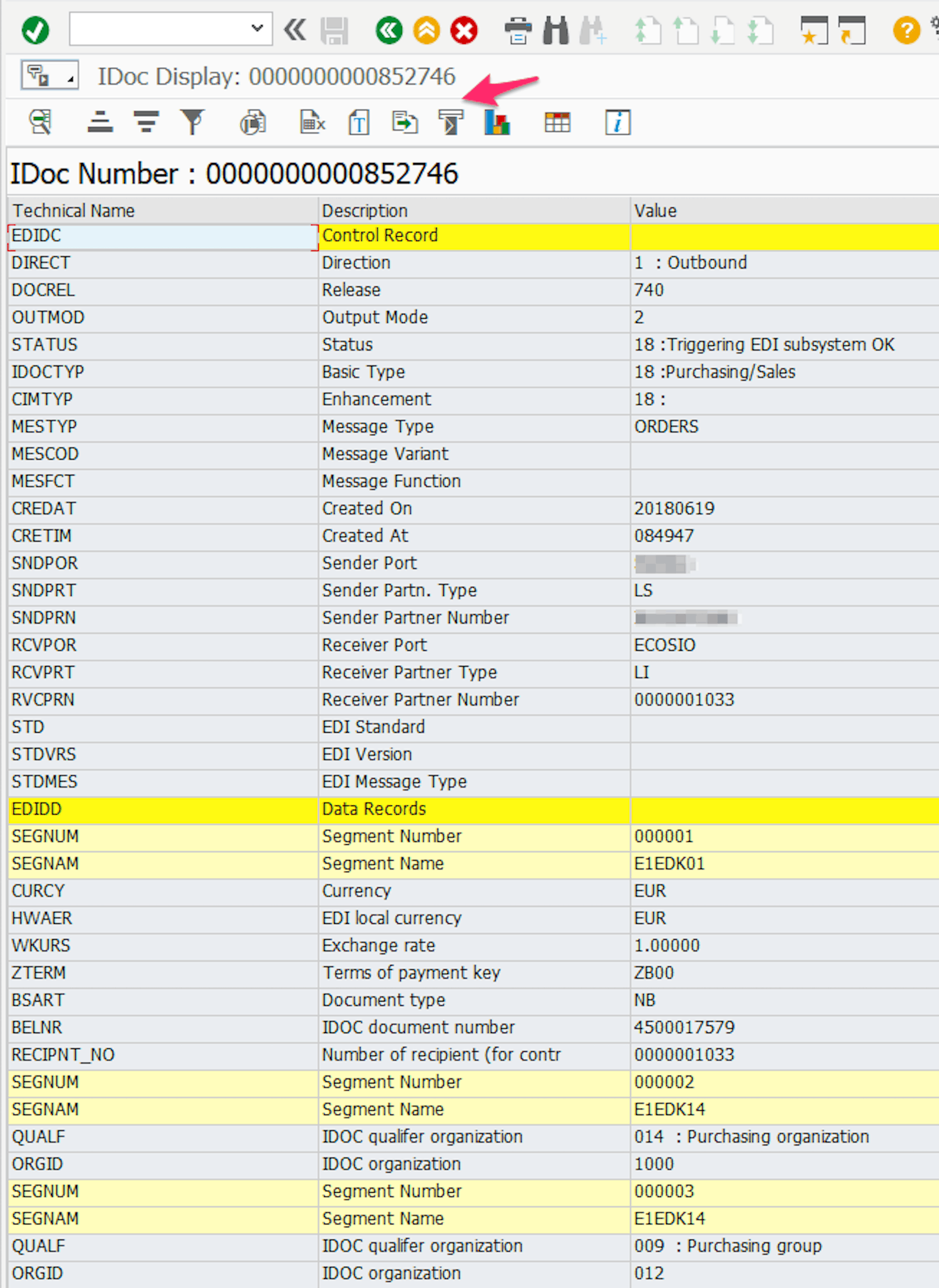 Overview of the IDoc Content in a Table Overview of the IDoc Content in a Table
